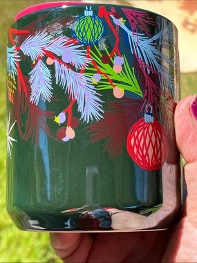 Starbucks NWT 2020 Green Holiday Travel Ceramic Mug with Red and Pink Accents